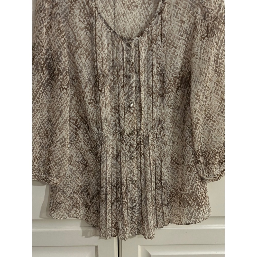 Talbots Womens Blouse Top Size 6 Snake Print Pleated Button Front Sheer